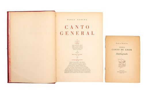 NERUDA, PABLO. CANTO GENERAL. 1era edición. Firmada / NUEVO CANTO DE AMOR A STALINGRADO.  Pzs: 2.