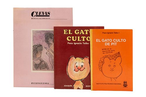 PACO IGNACIO TAIBO I.  Cuevas Retratos y Autorretratos / EL GATO CULTO DE PIT/El Gato Culto. Dedicados, firmados y con dibujo del autor
