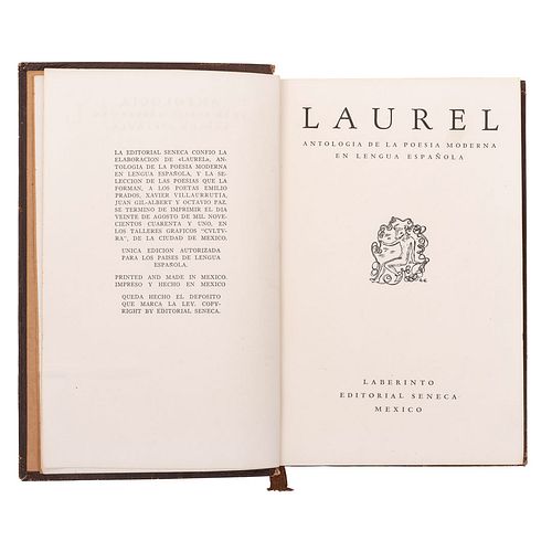 Paz, Octavio - Villaurrutia, Xavier. Laurel. Antología de la Poesía Moderna en Lengua Española. México, 1941. Primera edición.