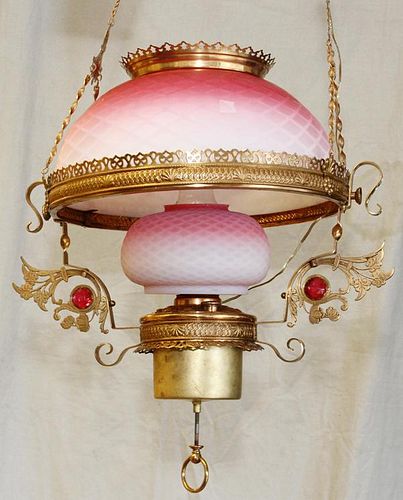 WEBB SATIN GLASS HANGING PARLOR LAMP 19TH.C.