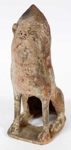 CHINESE EARTHENWARE MYTHICAL TOMB GUARDIAN