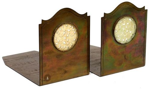POTTER STUDIO WHITE JADE AND BRASS BOOKENDS C.1900