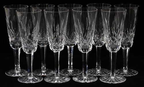 WATERFORD 'LISMORE' CRYSTAL FLUTED CHAMPAGNES NINE