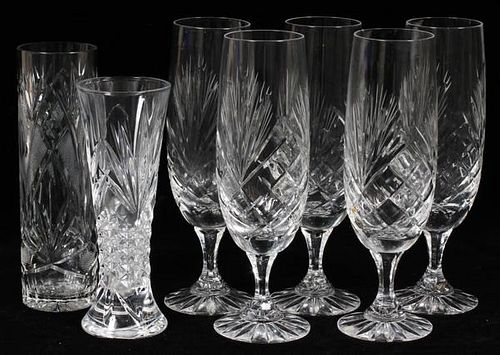 ETCHED CRYSTAL STEMWARE AND VASES SEVEN