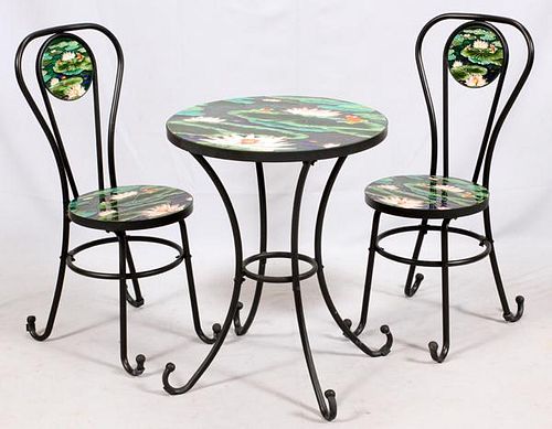 ENAMELED CAFE TABLE AND CHAIRS THREE
