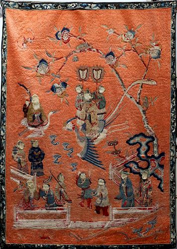 CHINESE EMBROIDERED SILK PANEL TAPESTRY