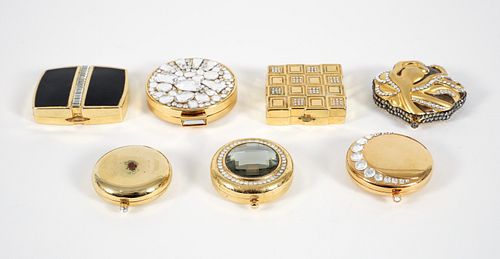 7 Estee Lauder Crystal and Gold Tone Compacts 