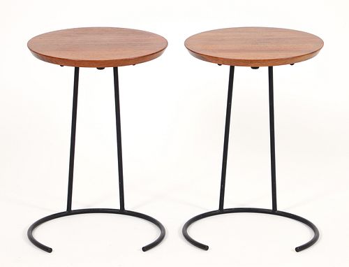 Pair of Jens Risom T710 Walnut and Steel Side Tables 