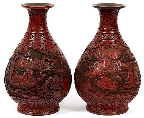 CHINESE CINNABAR LACQUER VASES 19TH CENTURY PAIR