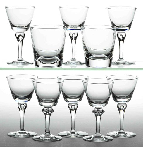 STEUBEN CRYSTAL ART GLASS DRINKING ARTICLES, LOT OF TEN