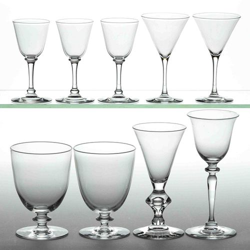STEUBEN CRYSTAL ART GLASS DRINKING ARTICLES, LOT OF NINE