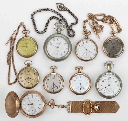 WALTHAM AND OTHER 17-JEWEL POCKET WATCHES, LOT OF NINE
