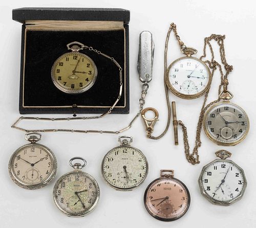ELGIN AND OTHER 17-JEWEL POCKET WATCHES, LOT OF EIGHT