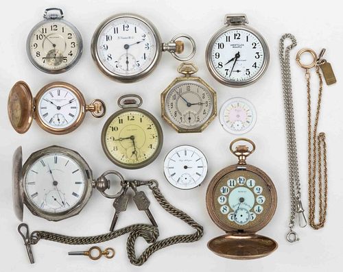 AMERICAN AND OTHER POCKET WATCHES AND ARTICLES, LOT OF 13