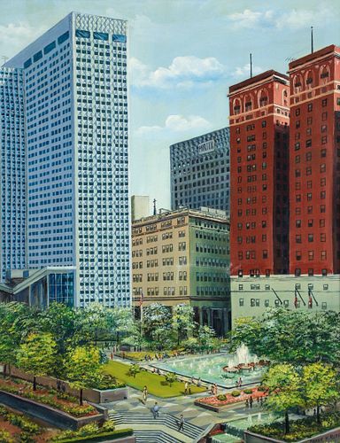 Frank W. Rupp Mellon Square Pittsburgh Oil on Canvas