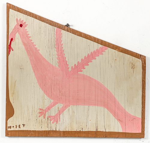 Mose Tolliver House Paint on Board Pink Dragon