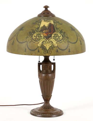 Pittsburgh Table Lamp Reverse Painted Glass Shade