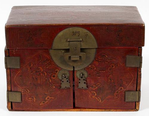 CHINESE LACQUERED LEATHER BOX LATE 19TH-EARLY 20TH