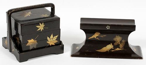 JAPANESE LACQUER PILLOW AND BRIDE'S BOX