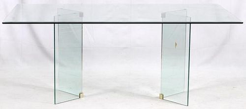 ATTRIBUTED TO PACE GLASS AND BRASS DINING TABLE