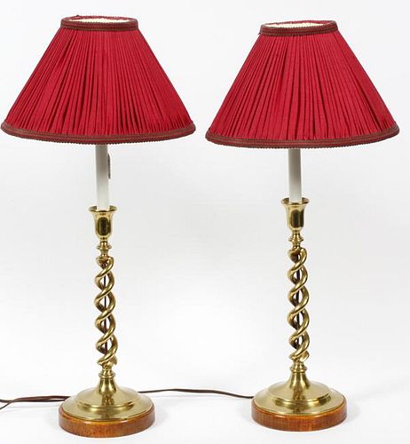 BRASS CANDLESTICKS CONVERTED TO LAMPS PAIR
