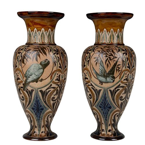 Pair of Doulton Lambeth Florence Barlow Stoneware Vases