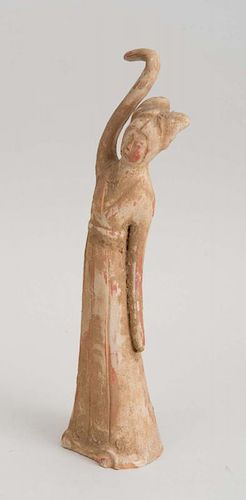 CHINESE POTTERY FIGURE OF A DANCER, TANG DYNASTY
