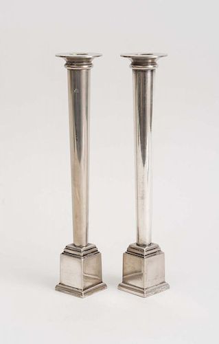 PAIR OF ITALIAN SILVER-PLATED CANDLESTICKS, SWID POWELL