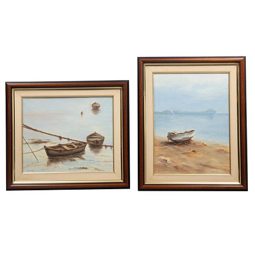 JOANJO (Siglo XX), Barcos, Firmados, Óleo sobre tela, 60 x 45 cm y 46 x 54 cm.