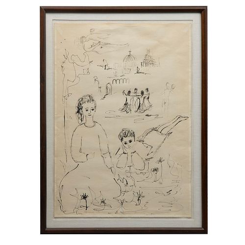 FELICIANO BÉJAR, Sin título, Firmada y fechada París 1964, Acuarela sobre papel, 61 x 47 cm