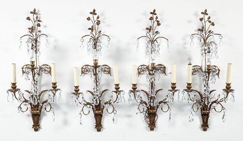 Set of 4 early 20th Century Gilt Brass Sconces