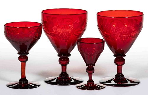 STEUBEN NO. 3140 ENGRAVED ART GLASS DRINKING ARTICLES, LOT OF FOUR