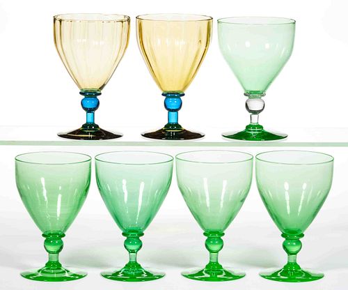 STEUBEN NO. 3140 ART GLASS GOBLETS, LOT OF SEVEN