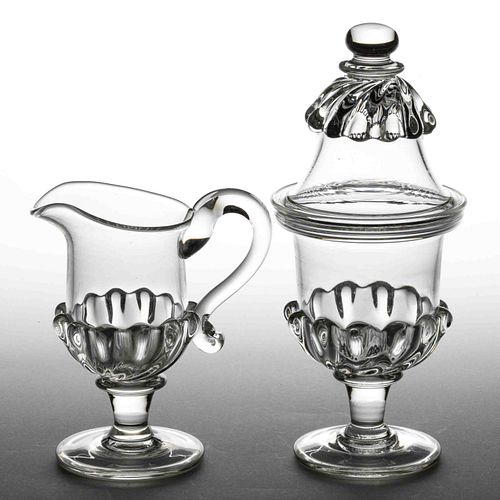 ART REED GADROON-DECORATED BLOWN GLASS CREAM AND SUGAR SET