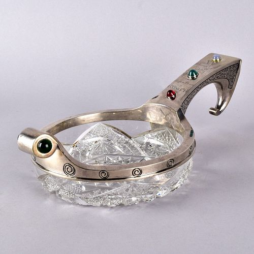 Antique Silver and Crystal Kovsh