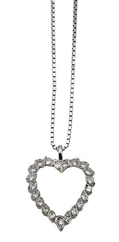 10K White Gold Chain with Heart Shaped Diamond Pendant