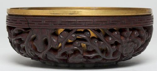 Asian Carved Wood & Jade Bowl or Cover