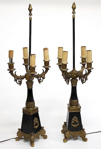 Pair of Ornate Gilt & Painted Metal Lamps