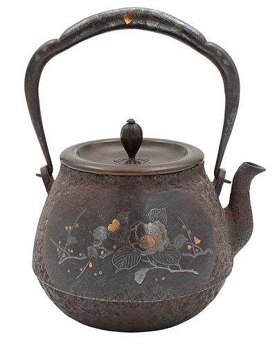 Japanese 19th Century Gold and Silver Inlaid Teapot