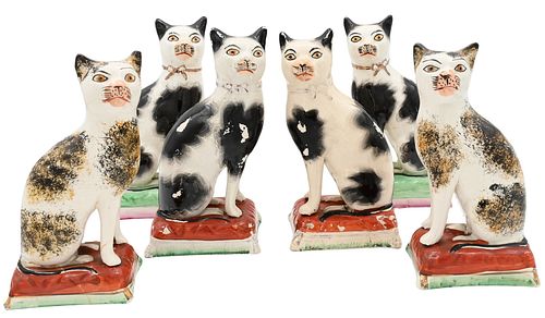 Three Pairs of Staffordshire Cats on Pillows