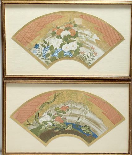Pair of Vintage Japanese Hand-Painted Fan Mounts