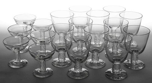 STEUBEN NO. 8011 AIR-TWIST ART GLASS DRINKING ARTICLES, LOT OF 18