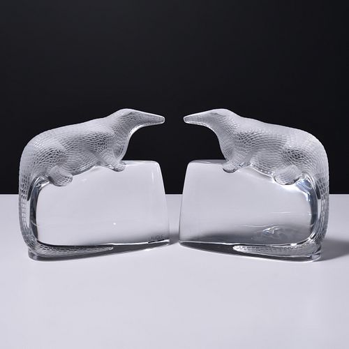 Pair of Large Lalique SOBEK Bookends 