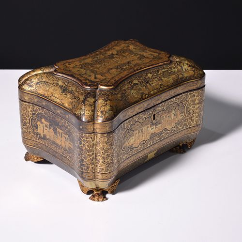 Antique Chinese Export Lacquered Tea Caddy