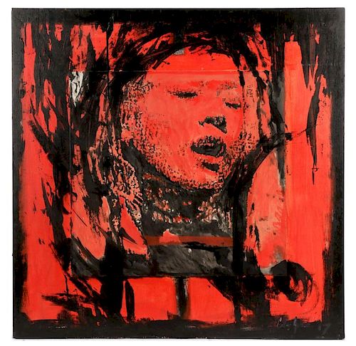 Calvin Jones, "Face in Red and Black", Mixed Media