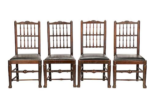 Set of 4 English Spindle Back Side Dining Chairs