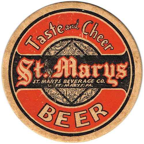 1933 St. Marys Beer 4¼ inch coaster PA-STMA-4 Saint Marys Pennsylvania