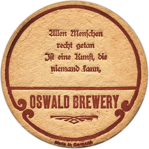 Rare 1910 Oswald Brewery "Ullen Menschen..." 4¼ inch coaster PA-OSWA-4 Altoona Pennsylvania