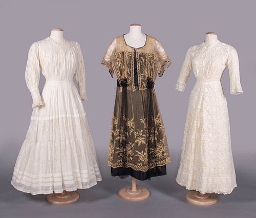 THREE EMBROIDERED DAY & LINGERIE DRESSES, 1910s