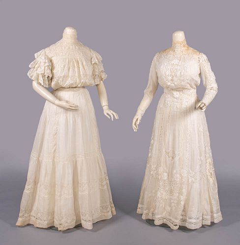 TWO COTTON LINGERIE DRESSES, c. 1905-1908